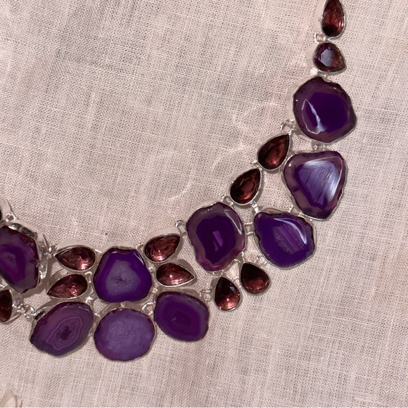 Enchanting Fuchsia Solar Quartz Druzy + Amethyst Handcrafted statement Necklace - Picture 8 of 12